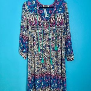 ForeMode Boho Dress Pink Blue Purple Tassles New